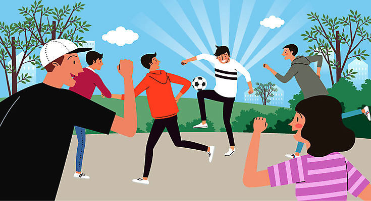 구름 여자 남자 일러스트 축구공 사람 여러명 취미 운동 축구 예방 기분전환 자살예방 국내일러스트 AI파일 자연요소 다수 공 축구용품 건강 구기 파일형식 벡터