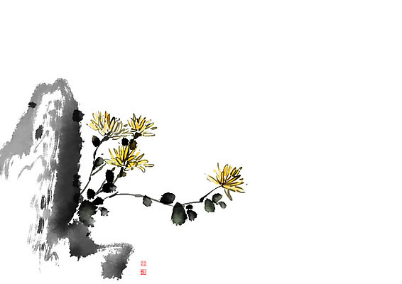 PSD 잎 일러스트 캘리그라피 붓터치 근하신년 새해 국화 사람없음 도장 바위 동양화 번짐 낙관 사군자 꽃가지 국내일러스트 식물 꽃 미술 돌_바위 나뭇가지 파일형식 효과