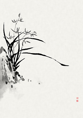 PSD 꽃 줄기 잎 일러스트 캘리그라피 붓터치 근하신년 새해 사람없음 도장 바위 난초 동양화 번짐 낙관 사군자 화선지 국내일러스트 식물 미술 돌_바위 한지 파일형식 효과