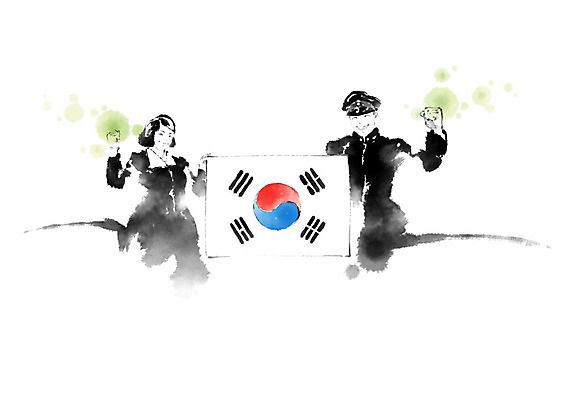 PSD 학생 여학생 여자 남자 교복 남학생 일러스트 캘리그라피 붓터치 들기 사람 두명 파이팅 태극기 민주주의 번짐 혁명 4.19혁명기념일 학생운동 국내일러스트 옷 컨셉 모션 국기 투쟁 파일형식 법정기념일 효과
