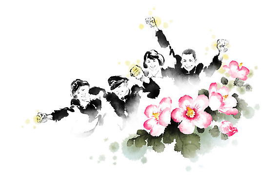 PSD 학생 여학생 여자 남자 교복 남학생 일러스트 캘리그라피 붓터치 사람 여러명 파이팅 민주주의 번짐 무궁화 혁명 4.19혁명기념일 학생운동 국내일러스트 옷 꽃 다수 컨셉 모션 투쟁 파일형식 법정기념일 효과