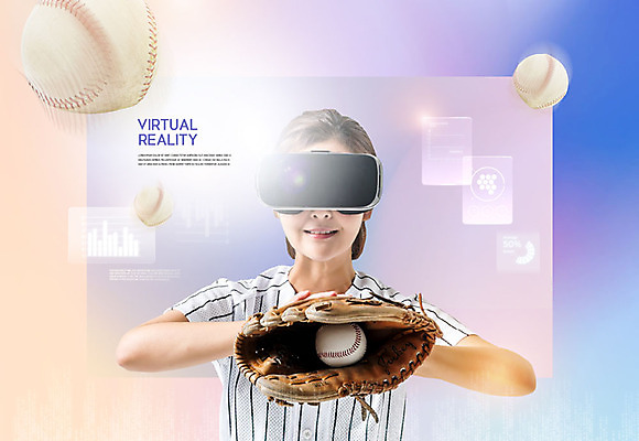 PSD 편집이미지 여자 한명 사람 20대 성인 야구 한국인 게임 야구글러브 야구공 가상현실 성인여자한명만 VR기기 이미지편집 1 공 놀이 동양인 청년 구기 기계 야구용품 글러브 여자한명만 성인여자만 파일형식