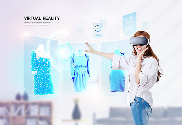 PSD 편집이미지 옷 원피스 여자 한명 사람 20대 성인 치마 한국인 체험 가상현실 성인여자한명만 VR기기 이미지편집 1 컨셉 하의 동양인 청년 기계 여자한명만 성인여자만 파일형식