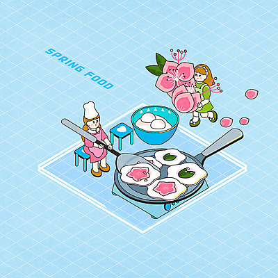 PSD 여자 꽃잎 일러스트 두명 파란색 귀여움 봄 프라이팬 가스레인지 진달래 반죽 아이소메트릭 화전 여자만 진달래전 제철음식 국내일러스트 계절 꽃 음식 컬러 컨셉 주방용품 사람 가전제품 레인지 전 제철 파일형식