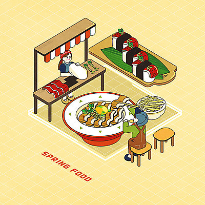PSD 여자 남자 의자 일러스트 젓가락 두명 노란색 귀여움 봄 장어 아이소메트릭 장어덮밥 장어초밥 포장마차 국내일러스트 계절 컬러 가구 컨셉 수저 어류 사람 식당 초밥 덮밥 파일형식