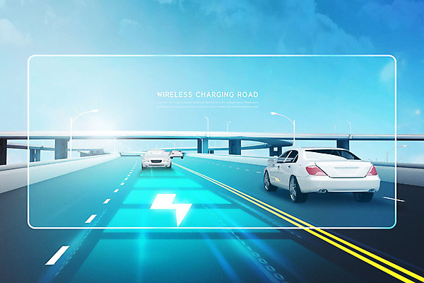 PSD 편집이미지 도로 정보기술 사람없음 파란색 도시 무선 주행 충전 전기자동차 가교 무선충전 이미지편집 건축물 길 컬러 교통시설 자동차 기술 파일형식