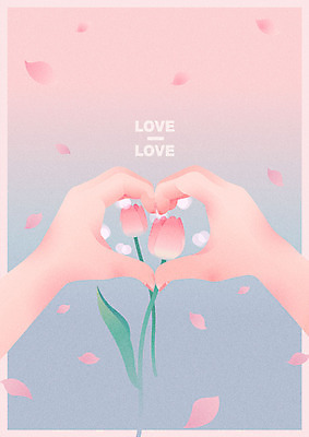 손 꽃잎 꽃 분홍색 일러스트 한명 사람 손짓 신체부위 봄 튤립 양손 보케 손하트 낙화 파스텔톤 국내일러스트 AI파일 식물 1 계절 컬러 모션 파일형식 벡터