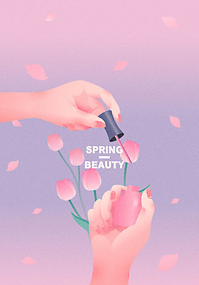 손 꽃 일러스트 한명 들기 사람 손짓 신체부위 뷰티 봄 튤립 양손 네일아트 손톱 매니큐어 연보라색 파스텔톤 국내일러스트 AI파일 식물 1 계절 컬러 모션 보라색 화장품 파일형식 벡터