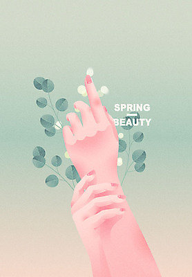 식물 손 일러스트 한명 사람 손짓 신체부위 연두색 뷰티 봄 양손 보케 파스텔톤 국내일러스트 AI파일 1 계절 컬러 모션 초록색 파일형식 벡터