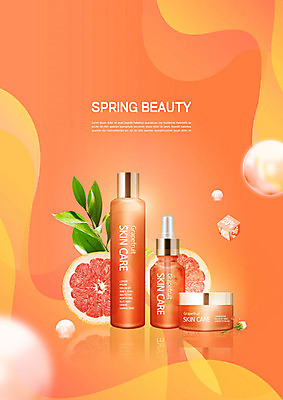 PSD 편집이미지 사람없음 뷰티 주황색 봄 화장품 원형 자몽 피부관리 스킨케어 천연화장품 이미지편집 도형 계절 컬러 과일 파일형식
