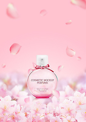 PSD 편집이미지 꽃잎 분홍색 사람없음 뷰티 화장품 벚꽃 향수 낙화 향수병 이미지편집 꽃 컬러 병_담는 파일형식
