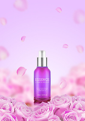 PSD 편집이미지 꽃잎 사람없음 뷰티 장미 보라색 화장품 병 피부관리 스킨케어 낙화 이미지편집 식기 꽃 컬러 파일형식