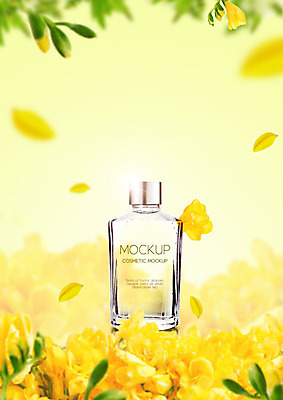 PSD 편집이미지 꽃잎 사람없음 뷰티 노란색 화장품 병 향수 유채 낙화 이미지편집 식기 꽃 컬러 파일형식