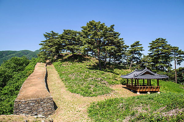 포토 JPG 주간 나무 여행 풍경 사람없음 야외 여름 관광지 정자 국내여행 단양 명승지 온달산성 석축산성 국내포토 자연요소 식물 건축물 계절 충청북도 산성 파일형식