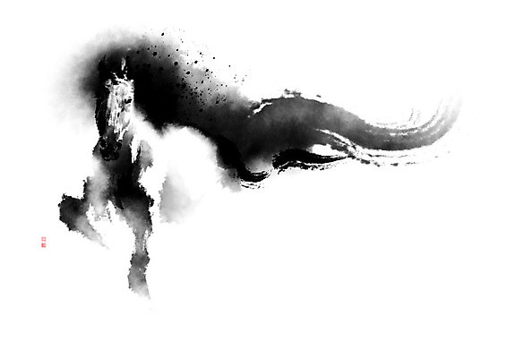 PSD 한마리 일러스트 캘리그라피 모션 붓터치 새해 흑백 사람없음 달리기 말_동물 동양화 시작 번짐 낙관 국내일러스트 1 포유류 촬영기법 미술 파일형식 효과