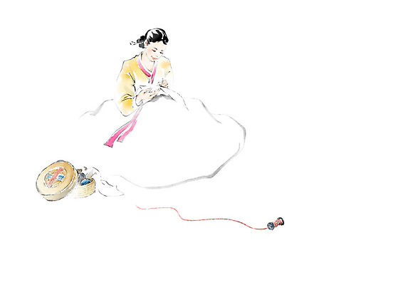 PSD 여자 문화 일러스트 캘리그라피 붓터치 한명 사람 취미 소쿠리 실 한복 바느질 번짐 실타래 여자한명만 국내일러스트 1 한국전통 바구니 전통의상 여자만 파일형식 효과