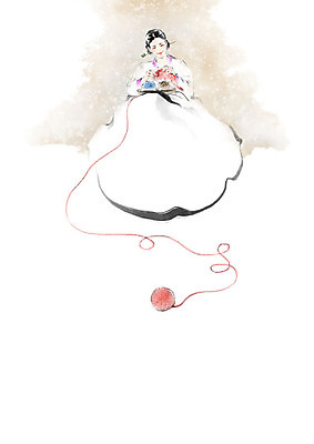 PSD 여자 문화 일러스트 캘리그라피 붓터치 한명 사람 취미 뜨개질 털실 한복 번짐 실뭉치 여자한명만 국내일러스트 1 한국전통 실 전통의상 여자만 파일형식 효과