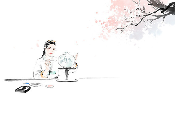 PSD 나무 접시 여자 문화 잎 일러스트 캘리그라피 붓터치 선반 한명 사람 취미 물감 나뭇가지 도자기 색칠 그리기 한복 먹 번짐 여자한명만 국내일러스트 식물 1 한국전통 식기 가구 모션 서예 미술도구 전통의상 여자만 파일형식 효과