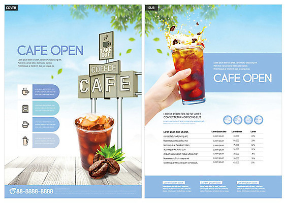 템플릿 손 ZIP 커피 음료 리플렛 잎 하늘 간판 한손 사람 신체부위 파란색 카페 원두 오픈 시원함 사인 전단템플릿 전단 아메리카노 아이스커피 인디자인 INDD 이미지템플릿 식물 컬러 상점 홍보물 파일형식