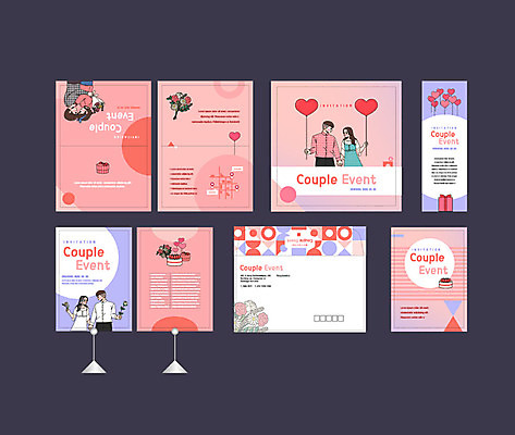 템플릿 커플 배너템플릿 여자 남자 분홍색 사랑 이벤트 여러명 세트 현수막 하트 전단 엽서 초대장 풍선 약도 소봉투 행사세트 행사템플릿 AI파일 모양 배너 감정 컬러 다수 지도 관계 편지봉투 카드_감사 사람 편지 홍보물 파일형식 벡터