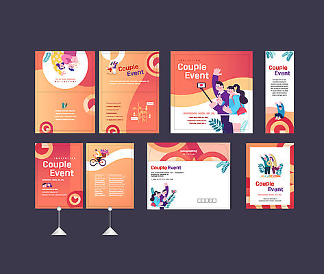 템플릿 커플 배너템플릿 여자 남자 잎 데이트 사랑 이벤트 여러명 세트 자전거 주황색 현수막 전단 엽서 초대장 약도 셀카봉 소봉투 행사세트 행사템플릿 AI파일 식물 배너 감정 컬러 다수 지도 관계 편지봉투 카드_감사 사람 바이크 편지 홍보물 파일형식 벡터