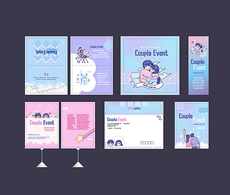 템플릿 커플 배너템플릿 여자 남자 분홍색 하늘색 사랑 이벤트 여러명 세트 보라색 현수막 유성 전단 엽서 초대장 약도 소봉투 행사세트 행사템플릿 AI파일 배너 감정 컬러 다수 지도 관계 편지봉투 카드_감사 사람 파란색 편지 홍보물 파일형식 벡터