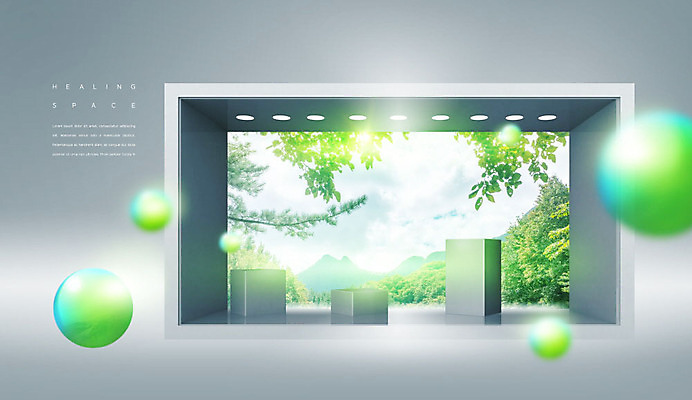 PSD 편집이미지 잎 자연 산 사람없음 초록색 사각형 공간 원형 풀 힐링 이미지편집 도형 식물 컬러 생태계 파일형식