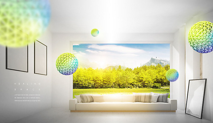 PSD 나무 편집이미지 액자 자연 풍경 사람없음 소파 노란색 공간 힐링 이미지편집 식물 컬러 의자 생태계 파일형식