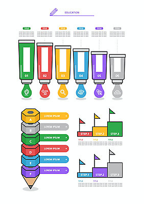 교육 일러스트 사람없음 세트 컬러풀 연필 계단 물감 깃발 스텝 엘리먼트 웹엘리먼트 국내일러스트 AI파일 컬러 학용품 필기구 미술도구 파일형식 벡터