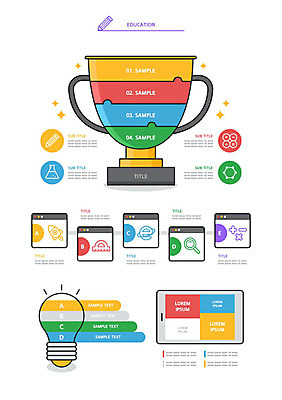 교육 일러스트 전구 사람없음 반짝임 세트 컬러풀 태블릿 트로피 엘리먼트 웹브라우저 웹엘리먼트 국내일러스트 AI파일 컬러 모션 전자제품 스마트기기 상_우승 파일형식 벡터