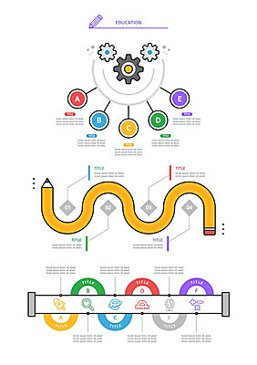 교육 종이 일러스트 사람없음 세트 컬러풀 연필 톱니바퀴 엘리먼트 웹엘리먼트 타임라인 국내일러스트 AI파일 컬러 학용품 필기구 파일형식 벡터
