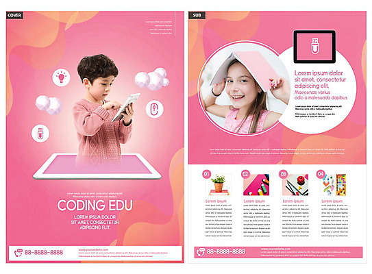 서양인 외국인 구름 템플릿 여자 교육 남자 ZIP 어린이 분홍색 사람 책 태블릿 한국인 전단템플릿 전단 컴퓨터교육 인디자인 INDD 코딩 이미지템플릿 자연요소 컬러 동양인 인종 전자제품 스마트기기 홍보물 파일형식