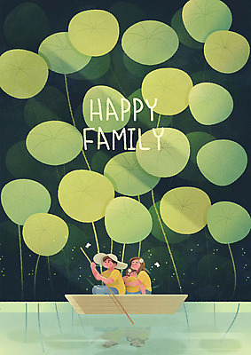 모자 여자 남자 딸 어린이 나비 일러스트 가족 포옹 상상 엄마 사랑 사람 성인 세명 연두색 연못 풀 아빠 연잎 선박 국내일러스트 AI파일 식물 잡화 감정 곤충 수상교통 잎 관계 안기 초록색 파일형식 벡터