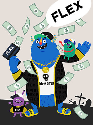 캐릭터 돈 일러스트 상상 사람없음 달러 요괴 몬스터 검정리본 플렉스 국내일러스트 일러캐릭터 AI파일 리본 재산 신조어 파일형식 벡터