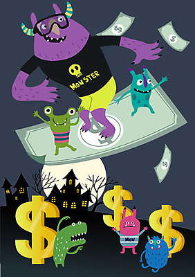 캐릭터 지폐 돈 일러스트 상상 사람없음 달러 동전 요괴 몬스터 국내일러스트 일러캐릭터 AI파일 재산 파일형식 벡터