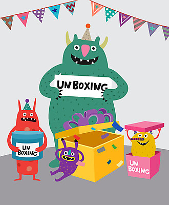 캐릭터 일러스트 상상 사람없음 선물상자 파티 요괴 몬스터 언박싱 국내일러스트 일러캐릭터 AI파일 선물 이벤트 상자 파일형식 벡터