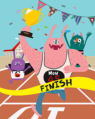 캐릭터 일러스트 상상 들기 사람없음 달리기 우승 트로피 요괴 결승선 몬스터 국내일러스트 일러캐릭터 AI파일 모션 최고 상_우승 파일형식 벡터