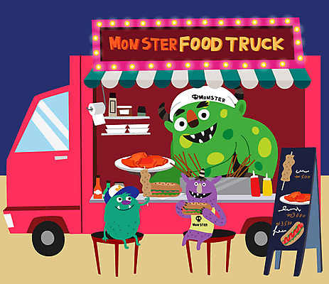 캐릭터 일러스트 상상 사람없음 어묵 야간 떡볶이 분식 핫도그 요괴 몬스터 야시장 한강공원 푸드트럭 국내일러스트 일러캐릭터 AI파일 자연요소 공원 음식 패스트푸드 트럭 시장 한강 파일형식 벡터