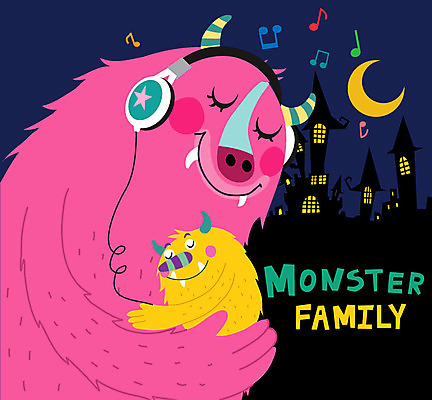 캐릭터 음악 일러스트 상상 엄마 사랑 사람없음 아기 야간 요괴 몬스터 국내일러스트 일러캐릭터 AI파일 자연요소 감정 가족 문화예술 사람 파일형식 벡터