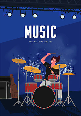 전신 남자 악기 음악 포즈 연주 일러스트 문화예술 조명 한명 사람 무대 남색 드럼 남자한명만 국내일러스트 AI파일 1 컬러 타악기 남자만 파일형식 벡터