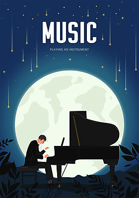 전신 남자 별 악기 음악 포즈 연주 일러스트 문화예술 나뭇잎 한명 사람 달 피아노 남색 남자한명만 국내일러스트 AI파일 자연요소 1 컬러 잎 건반악기 남자만 파일형식 벡터