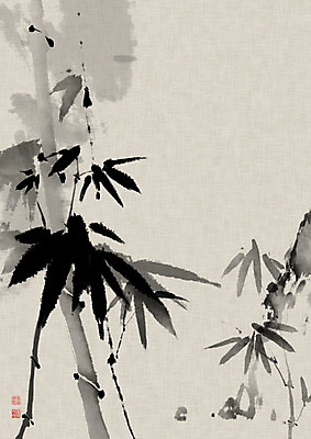 PSD 전통 줄기 잎 일러스트 캘리그라피 붓터치 흑백 사람없음 먹 대나무 동양화 한지 번짐 낙관 사군자 국내일러스트 나무 식물 종이 서예 촬영기법 미술 파일형식 효과