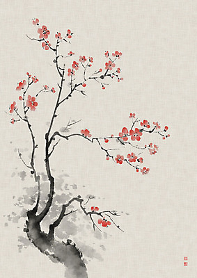 PSD 전통 일러스트 캘리그라피 붓터치 흑백 사람없음 주황색 나뭇가지 먹 동양화 한지 매화 번짐 낙관 사군자 국내일러스트 나무 꽃 종이 컬러 서예 촬영기법 미술 파일형식 효과