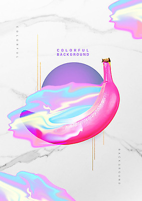 PSD 편집이미지 그래픽백그라운드 바나나 사람없음 그래픽 컬러풀 원형 홀로그램 카피스페이스 이미지편집 도형 컬러 백그라운드 과일 공백 파일형식