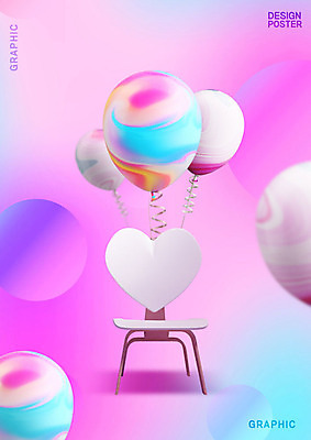 PSD 편집이미지 그래픽백그라운드 의자 사람없음 그래픽 컬러풀 하트 풍선 홀로그램 카피스페이스 이미지편집 모양 컬러 가구 백그라운드 공백 파일형식