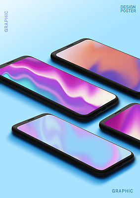 PSD 편집이미지 그래픽백그라운드 사람없음 그래픽 스마트폰 컬러풀 스크린 여러개 홀로그램 카피스페이스 이미지편집 컬러 다수 백그라운드 핸드폰 스마트기기 공백 파일형식