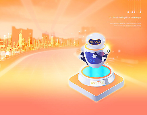 PSD 편집이미지 정보기술 사람없음 건물 주황색 기계 스마트 로봇 IT산업 인공 지능 4차산업 AI_인공지능 이미지편집 건축물 산업 컬러 컨셉 기술 파일형식