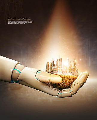 PSD 편집이미지 손 기술 정보기술 들기 빌딩 사람없음 건물 노란색 스마트 로봇 IT산업 로봇팔 인공 지능 4차산업 AI_인공지능 이미지편집 건축물 산업 컬러 컨셉 모션 신체부위 파일형식