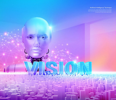 PSD 편집이미지 얼굴 기술 정보기술 타이포그라피 사람없음 건물 보라색 스마트 로봇 비전 IT산업 인공 지능 4차산업 AI_인공지능 이미지편집 문자 건축물 산업 컬러 컨셉 신체부위 파일형식