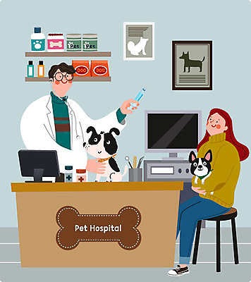 전신 여자 남자 반려견 두마리 일러스트 주사기 사람 상반신 두명 치료 반려동물 진료 강아지 동물병원 수의사 반려 예방접종 국내일러스트 AI파일 동물 2 의학 의료기기 병원 의사 개 접종 파일형식 벡터